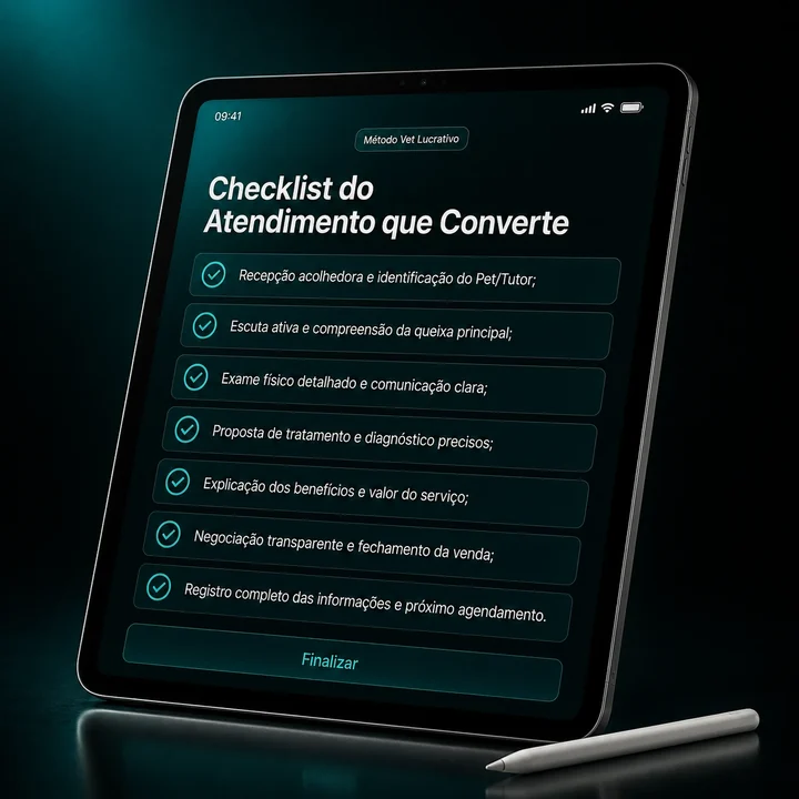 Checklist do Atendimento que Converte aberto em um tablet