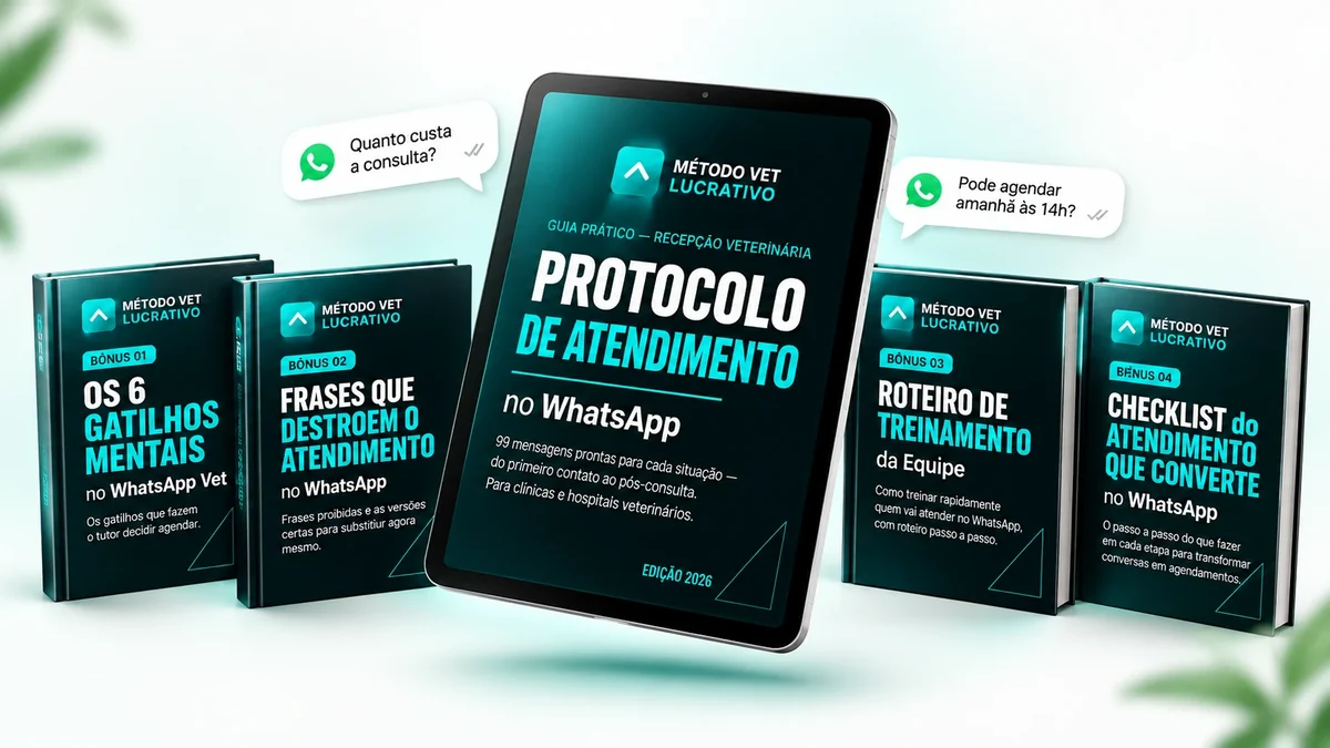 Protocolo de Atendimento no WhatsApp em um tablet, com os 4 bônus ao redor